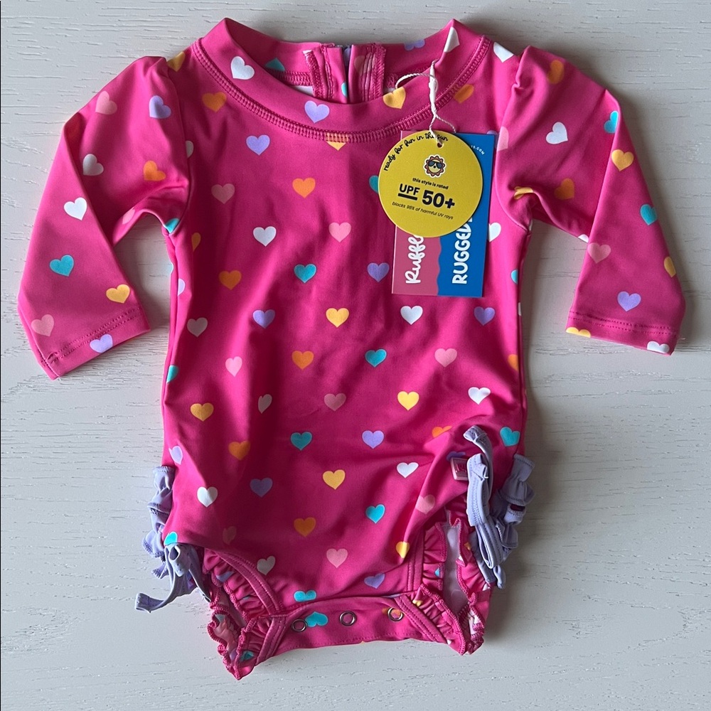 Rufflebutts Pink Heart Baby Girl One Piece Swimsuit 0-3 3-6 6-12 12-18 months